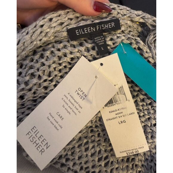 NWT Eileen Fisher Open Twist Moon Straight Cardigan Gray L - Picture 5 of 5